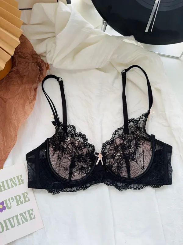 Sexy Black Lace Lingerie Set with Underwire Comfortable Lift for Larger Busts — image 11