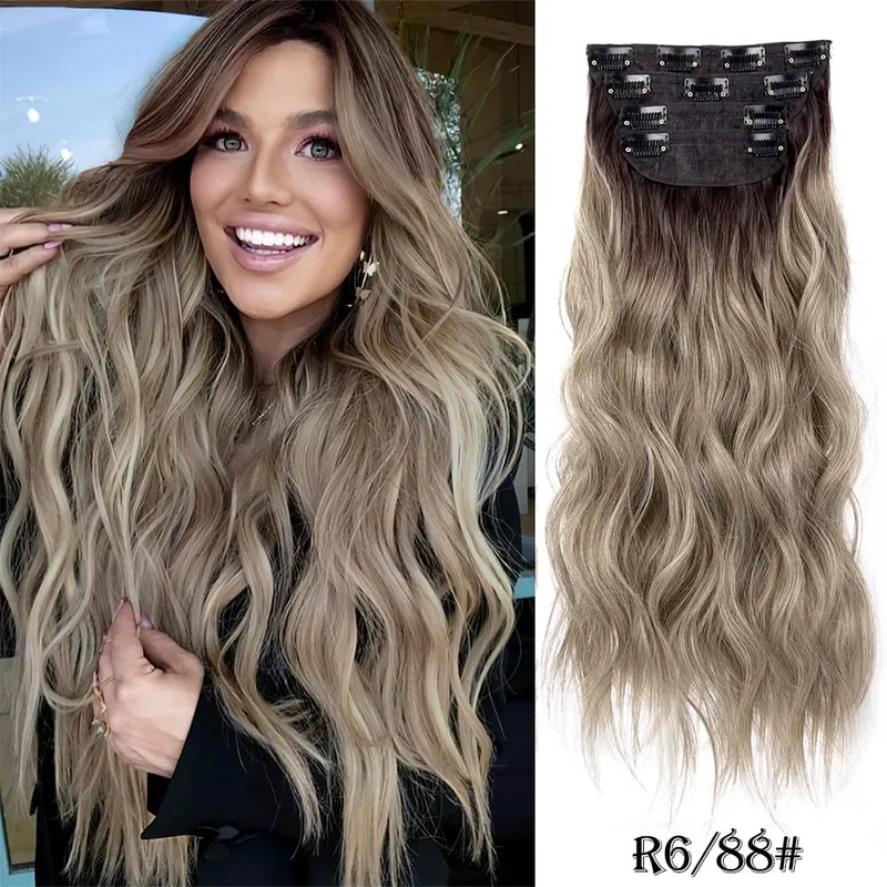 Leeons gewellte Clip-in-Haarverlängerungen, 4 Stück, natürliche, weiche, lange, gewellte Haarteile, dicke Doppelschuss-Clip-in-Haarverlängerungen für Frauen — image 19