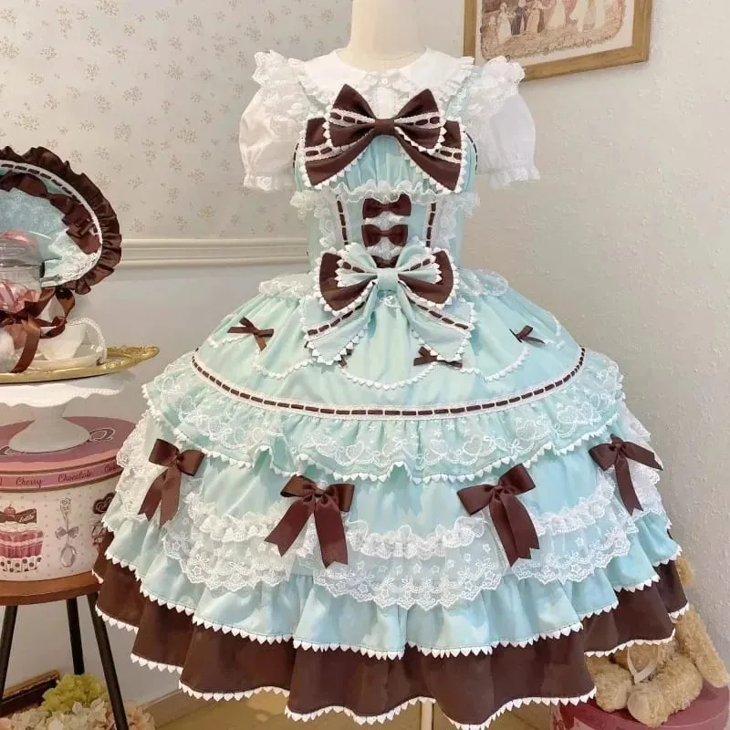 Robe à bretelles Lolita Jks Y2K pour femmes, couleur unie, à volants, nœud en dentelle, Patchwork, princesse Kawaii, robe de bal, longueur aux genoux, fête élégante — image 2