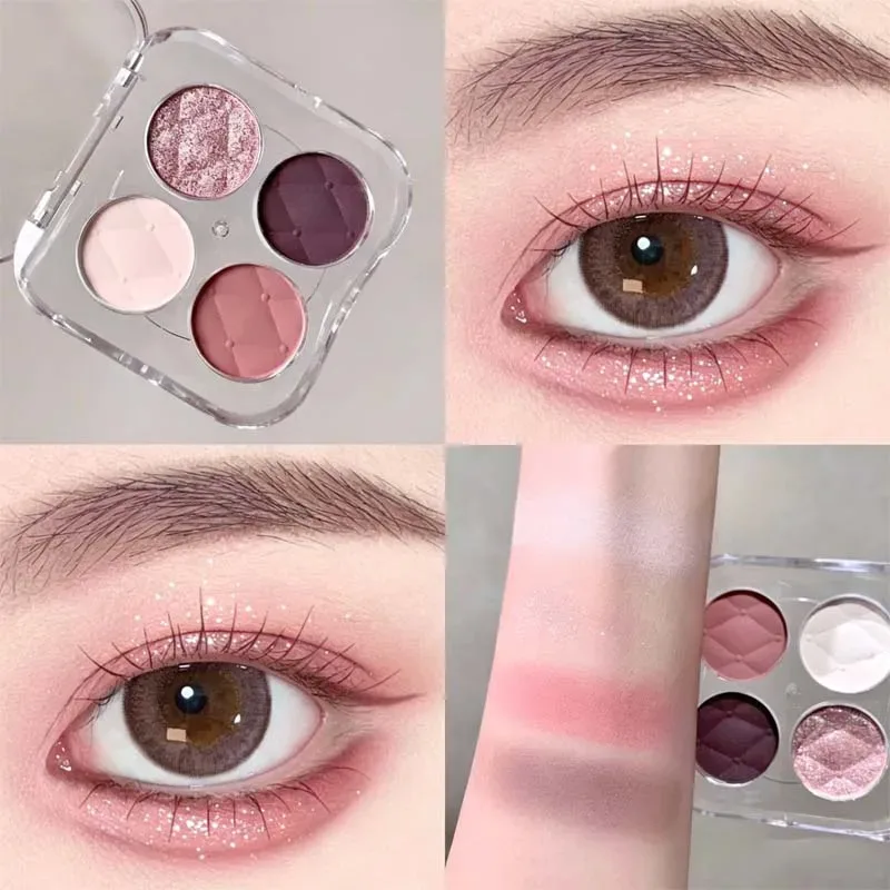 4 barvy Matné jemné třpytky Paletka očních stínů s nízkou sytostí Dlouhotrvající hedvábný a snadno barvící broskvový pudr Denní make-up očí — image 2