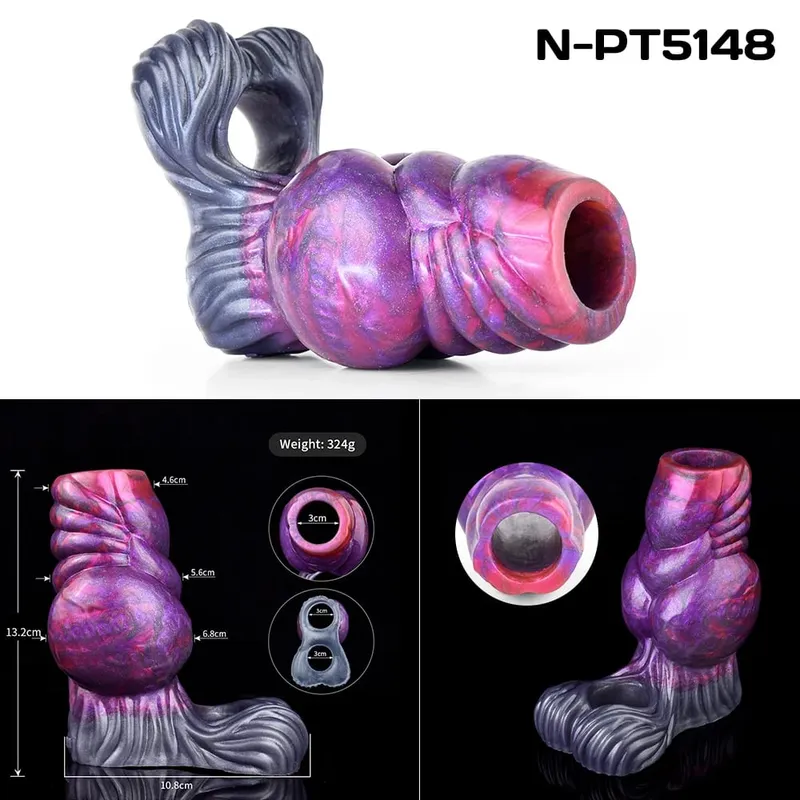 Multi-ประเภทเปิดแฟนตาซี Hollow Dildo ซิลิโคน Cock Sheath ชายอวัยวะเพศชาย Anti-DROP แหวนของเล่นสำหรับผู้ใหญ่ 18 + — image 8