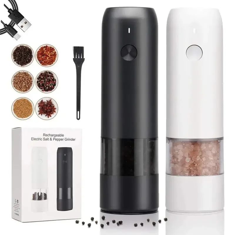 Conjunto elétrico automático de moedor de sal e pimenta, recarregável com usb, moedor de especiarias ajustável, ferramentas de cozinha — image 3