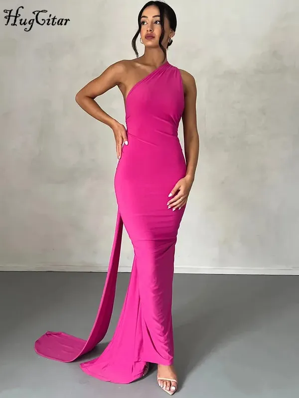 Hugcitar Nastavitelné poutko na šátek na jednom rameni Ruched Sexy Maxi Šaty Dámské Elegantní Y2K Streetwear Festival Outfit — image 2