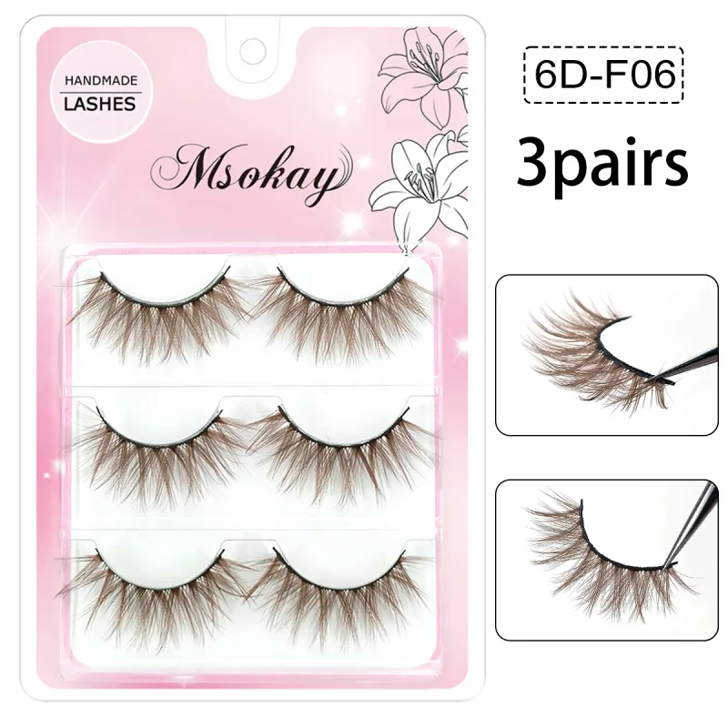 3 คู่สายรุ้งสีขนตาสีน้ำตาลคอสเพลย์ขนตาปลอมสีบลอนด์แต่งหน้า Eye Lashes สีสันสีฟ้าฮาโลวีนมังสวิรัติ Cilias