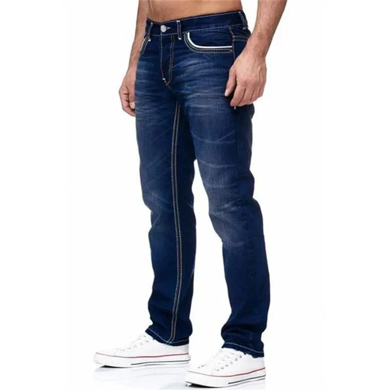 Jeans Pria Celana Lurus Hitam Celana Kasual Denim Saku Musim Semi Autmun Celana Jeans Pria Kualitas Tinggi Biru Muda — image 7