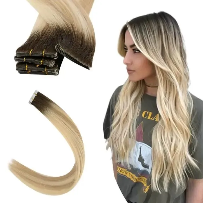 [12 เดือน] ที่มองไม่เห็นเทปฉีดต่อผม Virgin Hair สีขาวสีบลอนด์ 10A คุณภาพ Long Uselife