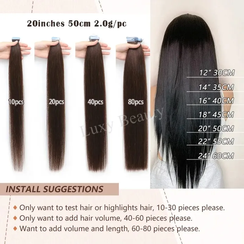 Blonde Mini Tape in Human Hair Extensions Double Side Seamless Natural Straight Black Brown Tape Ins Hair Extensions 10pcs/set