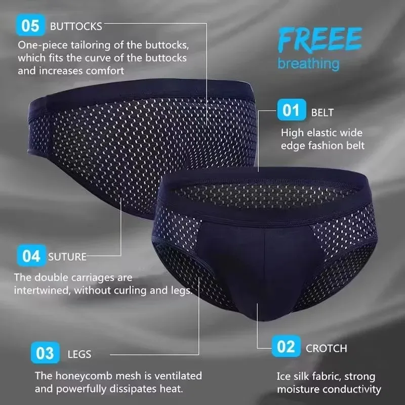 Sous-vêtements pour hommes, culotte triangulaire fine et respirante, slip en soie glacée, en maille, pantalon d'angle carré Sexy pour Shorts, 1/4 pièces — image 23