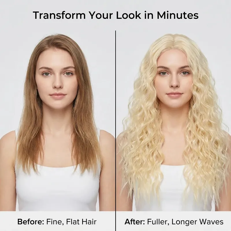 22" 1 Stück hellblonde Maiswellen-Clip-in-Haarverlängerungen, dicker Vollkopf-Synthetik-Haarteil für Frauen, natürlich hitzebeständig — image 4