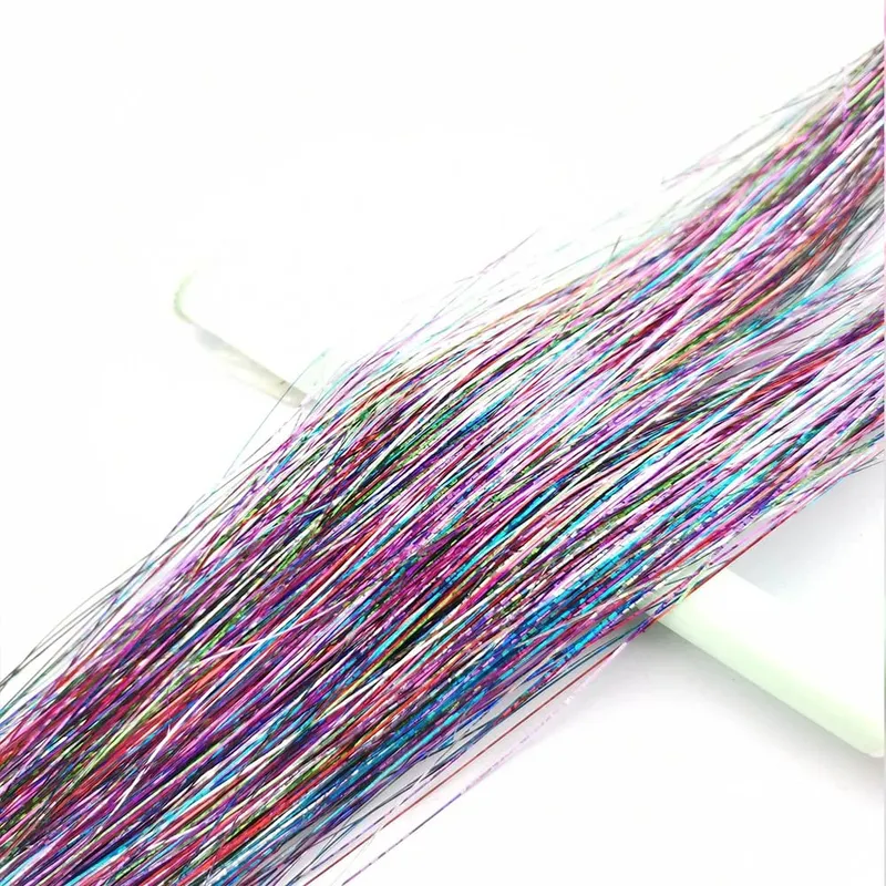 93/120cm 스파클 합성 머리 확장 반짝이 무지개 색깔의 가닥 소녀 모자를 쓰고 있죠 Hairbinge 머리 레이저 거짓 장식 — image 8