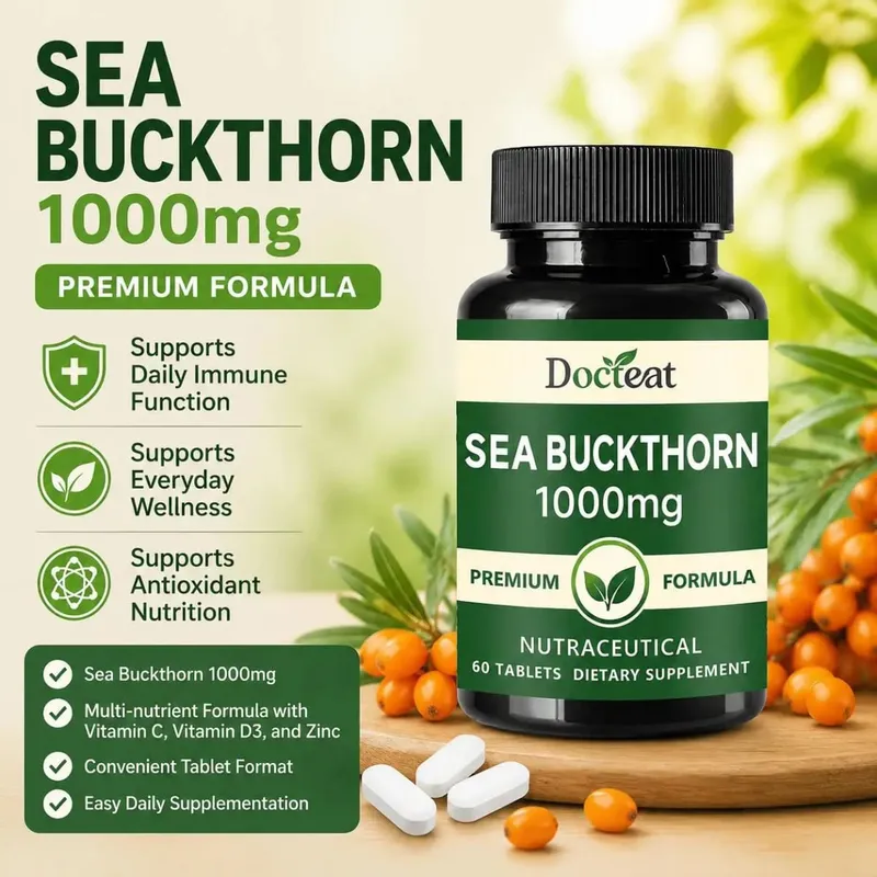 Docteat Havtorn 1000mg Tabletter Daglig Immunfunktion Støtte Antioxidant Ernæring Vitamin C Zink Vitamin D3 60 Tabletter — image 2