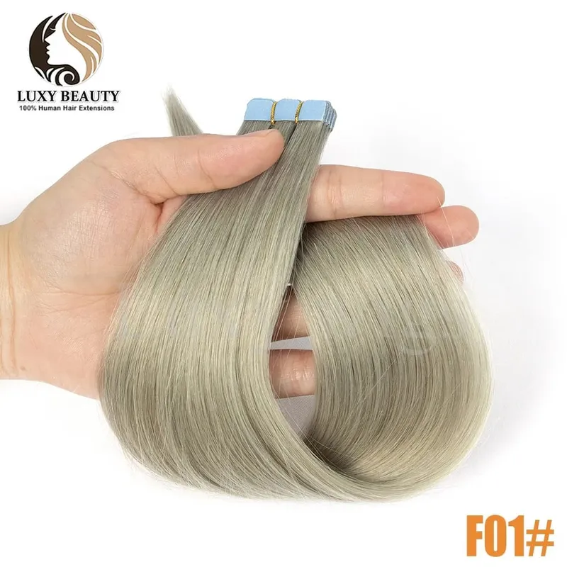 Colored Purple Mini Tape in Human Hair Extensions Invisible Seamless Tape in Hair 10pcs Pink Red Green Blue Mini Tape In Hair