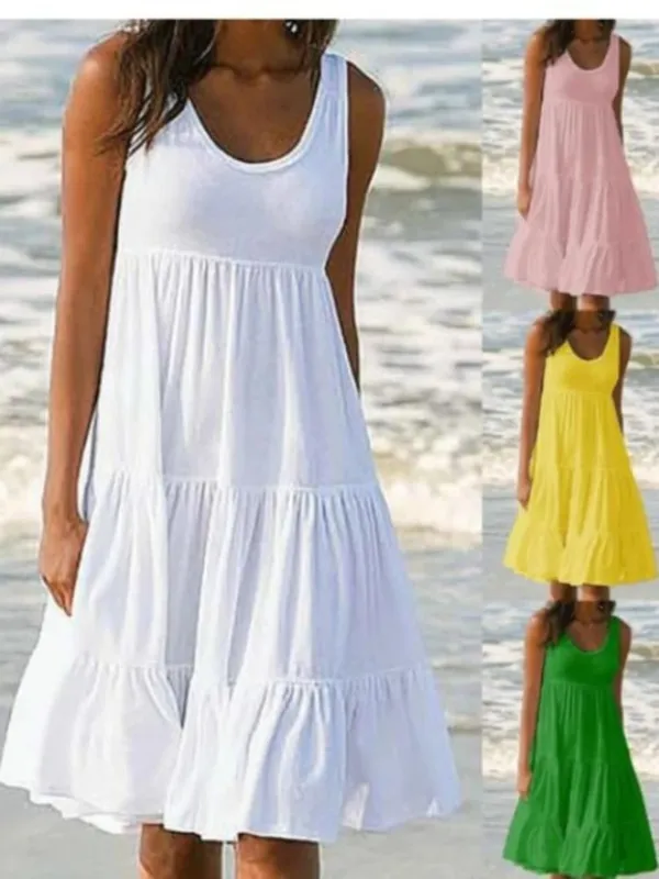 ขนาดใหญ่ O คอ Ruffles ชุดชายหาดหลวมผู้หญิง Boho สีทึบ PLUS ขนาด Elegant Sundress Club PARTY Vestidos — image 2