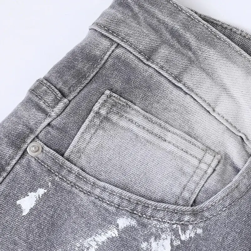 ผู้ชายทาสี Flared Denim กางเกงยีนส์ Spliced Slim Boot Cut กางเกง Vintage ผ้าฝ้ายสีเทาเปิดตัว Hem กางเกง — image 4
