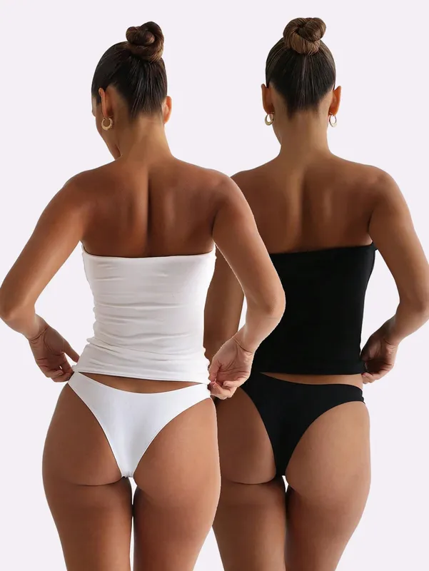2 팩 솔리드 스트랩리스 튜브 탑 여성 소프트 스트레치 민소매 슬림 기본 우아한 레이어링 Bandeau Cami 데일리 캐주얼 복장 — image 9