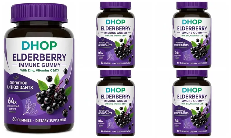 Schwarze Holunderbeer-Gummis, 60 Stück, zur Unterstützung des Immunsystems, Sambucus-Extrakt, Zink, Vitamin C, D3, für Erwachsene und Kinder, 2 Kapseln pro Tag — image 11