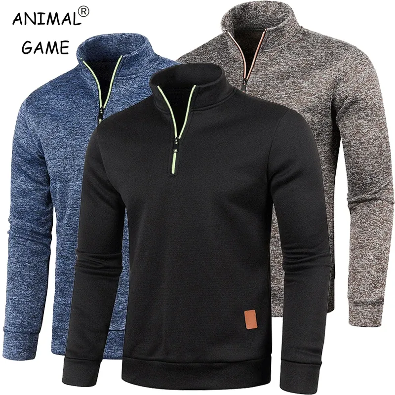 Autumn Men's Half Zipper Sweatshirt Long Sleeve Solid Color Pullover Turtleneck Streetwear Winter Warm Jacket Sport Coats — image 11