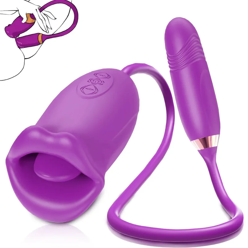 Sucking Vibrator สำหรับผู้หญิงกัดช่องปากปาก Thrusting Telescopic Dildo ลิ้น G-Spot หัวนม Clit กระตุ้นของเล่นเพศหญิง — image 1