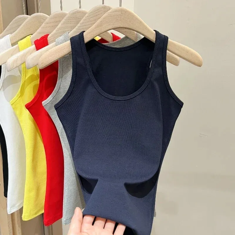 Neue Koreanische Stil U-Neck Ärmellose Strap Tank Tops Abnehmen Basis Schicht Top Mode Minimalistischen Design Sommer Weibliche Solide camis — image 13