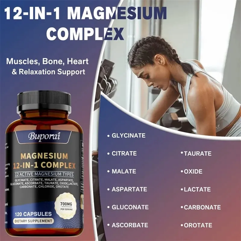 Magnesium Complex Capsules - Bone & Heart Health Supplement Sleep Support Muscle Relaxation Stress & Anxiety Relief