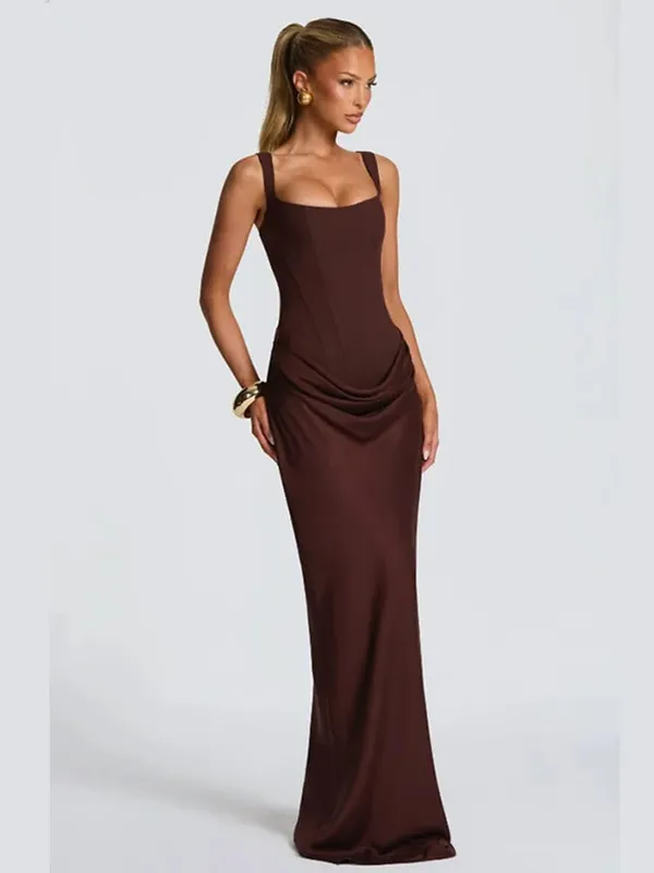 Robe plissée sans bretelles pour femmes, couleur unie, dos nu, épaules dénudées, taille haute, fendue, Sexy, robe de soirée, été, 2026 — image 18