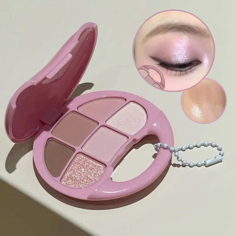 Palette di ombretti marrone castano da 6 colori Ombretto opaco luccicante Illumina la tavolozza di trucco con pigmenti per occhi rosa glitterati impermeabili