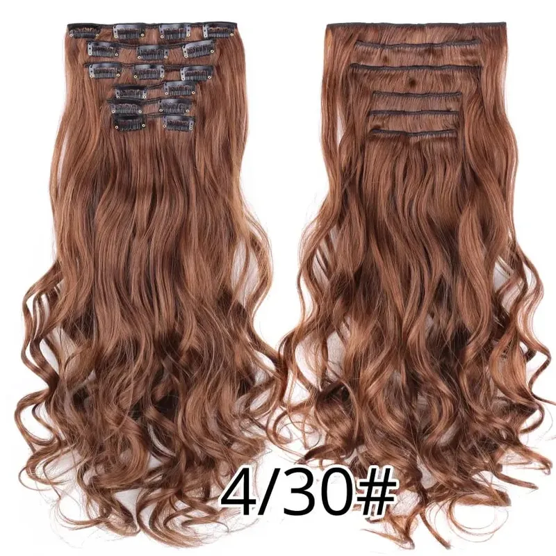 คลิปสีดำในส่วนขยายตรง 22 "ยาวสังเคราะห์หนาคลิปบนผมสำหรับผู้หญิง 6 ชิ้น/เซ็ต CURLY Full HEAD งานแต่งงานทุกวัน — image 39