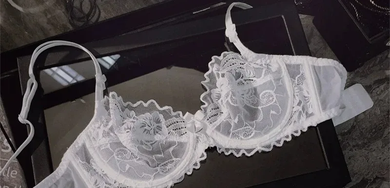Set Bra Renda Tipis Ultra Nipis Perancis Perspektif Underwire Kecantikan Belakang Peminimum Payudara Besar Set Bra Anti Sag 32-38 Sisi Membentuk Sisi — image 8