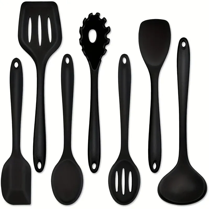 1 /7-teiliges Silikon-Küchenhelfer-Set – Antihaft-Spatel, Löffel, Skimmer, Pasta-Clip und mehr zum Kochen und Backen