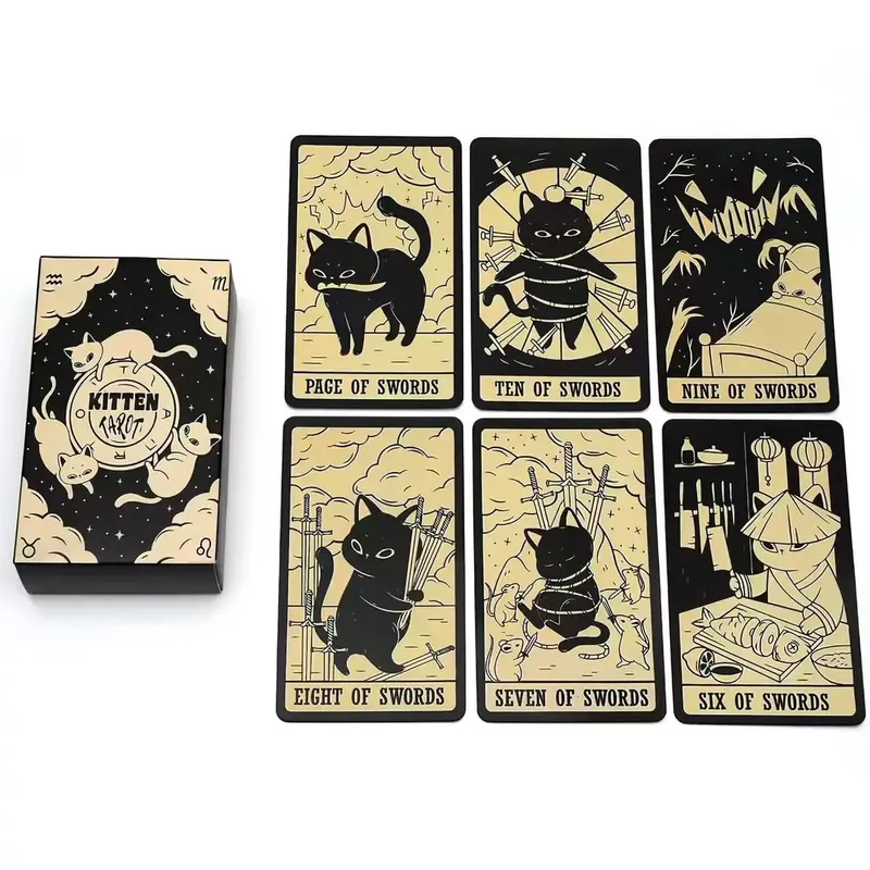 ลูกแมวไพ่ทาโรต์ 78PCS Black Cat Deck Oracle Divinationเวทมนตร์สัตว์น่ารักTarotสำหรับผู้เริ่มต้นจิตวิญญาณเกมกระดานGif — image 6