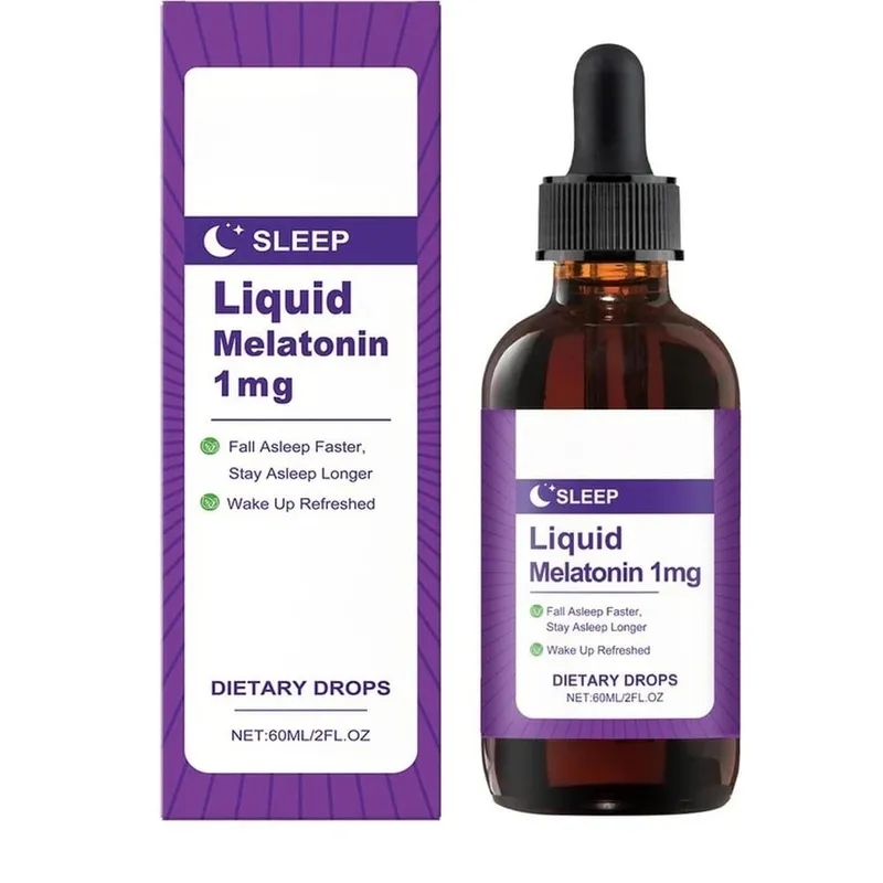 Melatonina liquida 1 Mg Gocce per dormire Estratto di foglie di menta Addormentarsi più velocemente Dormire più a lungo Svegliarsi rinfrescati 60 ML
