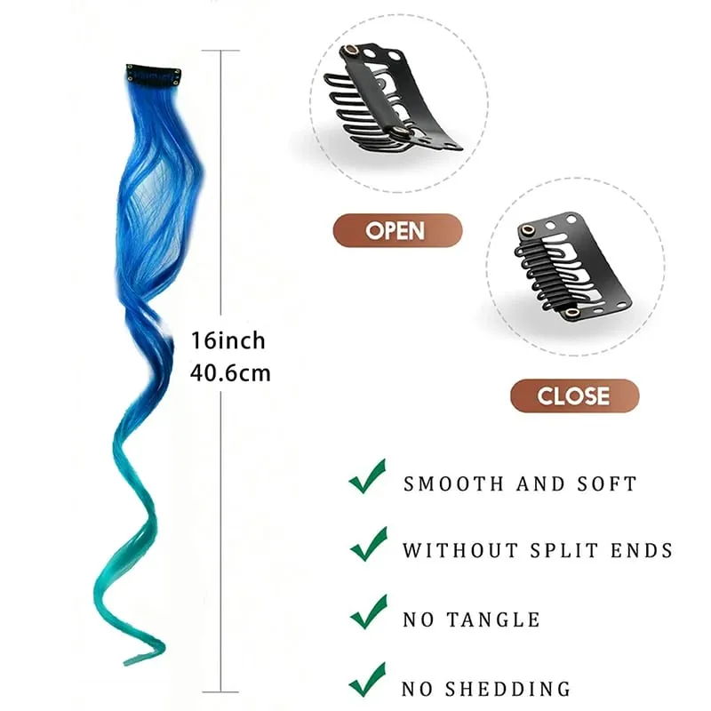 Colored clip in Hair Extensions 10PS Curly Wavy Colorful Extension for Girls women Party Highlights Synthetic Clip in Hairpiece — image 4