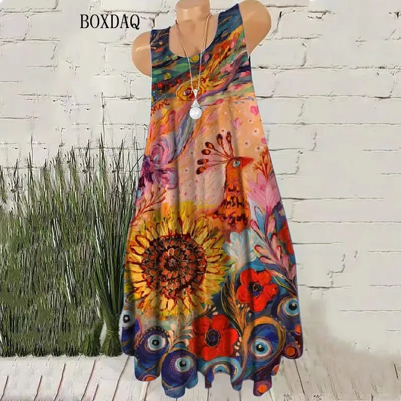 Robe courte Vintage sans manches pour femmes, dégradé, teinture par nouage 3D, Style de rue, ample, décontractée, col rond, Mini robe d'été — image 11
