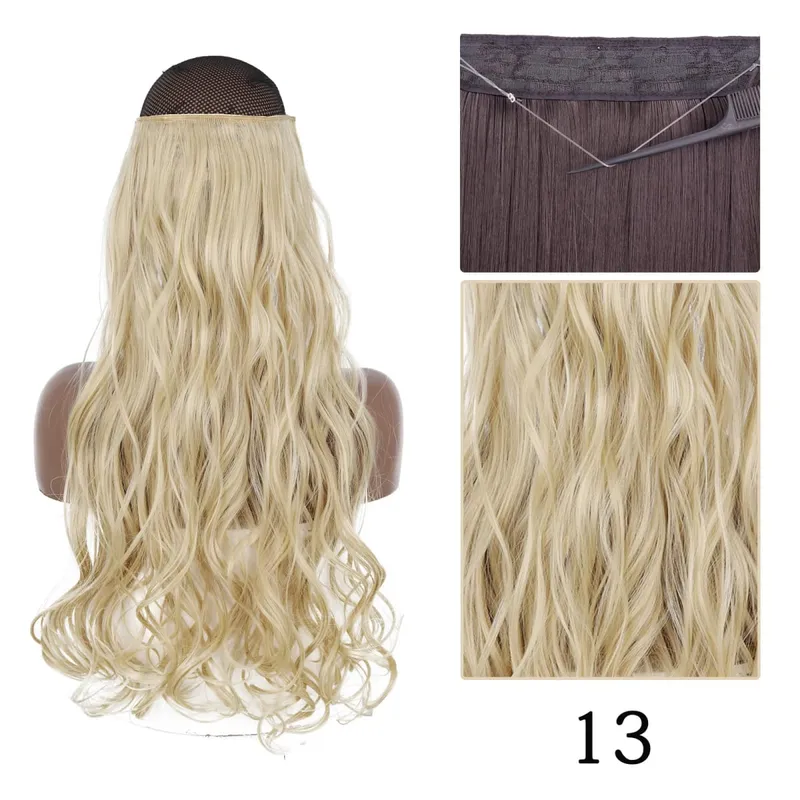 Estensioni dei capelli sintetiche senza clip regolabili con linea di pesce, parrucchino naturale biondo marrone ondulato lungo resistente al calore per le donne — image 16