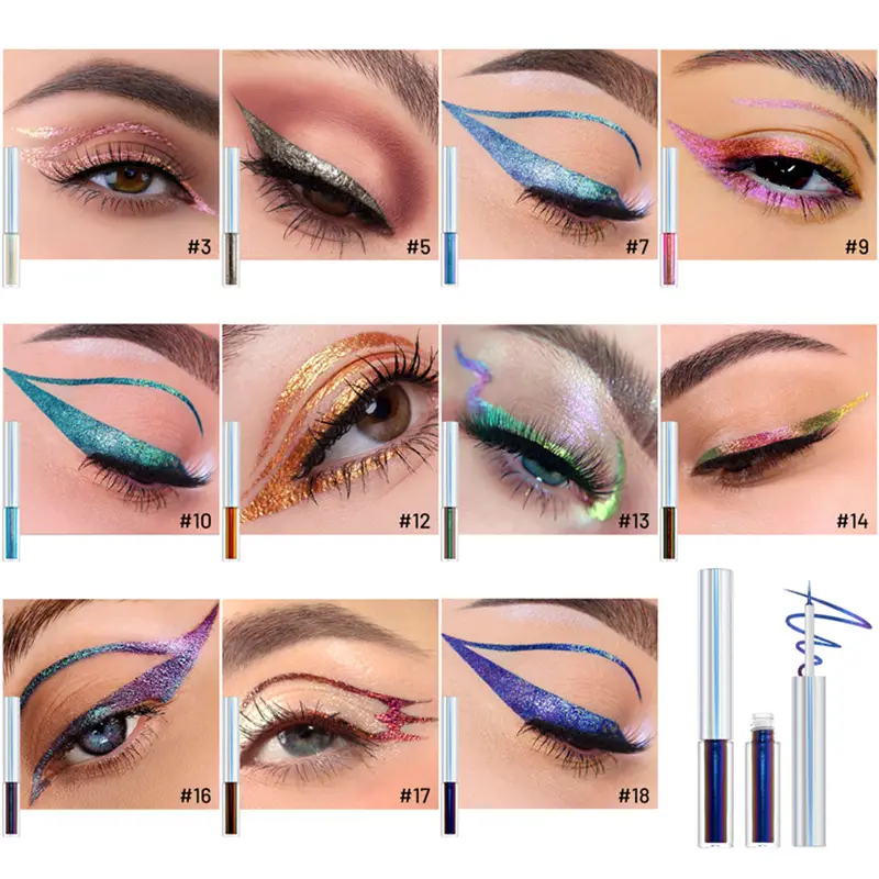 19 Farben holografischer Chamäleon-Flüssig-Eyeliner, metallischer Glitzer, farbverändernder Eyeliner, langanhaltendes, wasserfestes Augen-Make-up — image 1