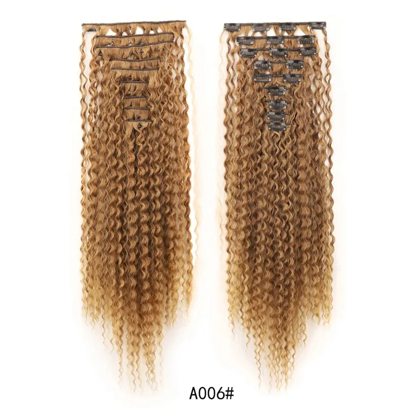 9PCS Klip Dalam Kit Sambungan Rambut Panjang Lembut Kerinting Sambungan Rambut Sintetik Kinky Curly Potongan Kepala Penuh Palsu untuk Wanita — image 10