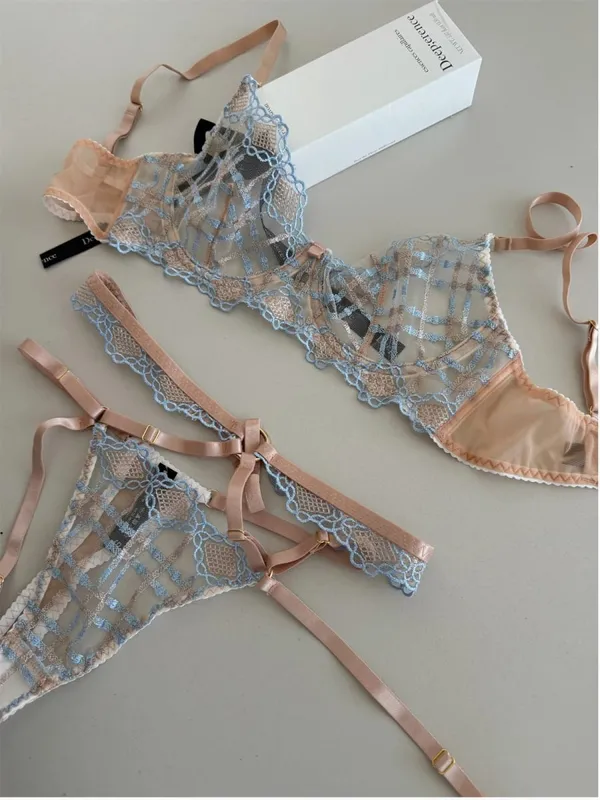 Charmante Spitze-Dessous-Seide, dünn, sexy, dünn, Stahlring, Top-Stütze, gerafftes BH-Set, Damen-Push-up-BHs, Tangas-Anzug — image 2