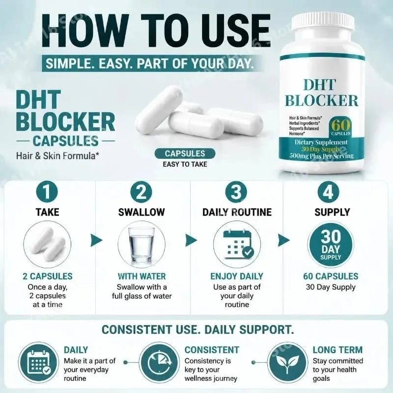 DHT Blocker Capsules with Biotin 5000mcg Vitamin C D E B6 & Zinc for Healthy Hair and Skin Support Gluten-Free 60 Count — image 6