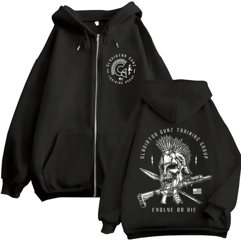 Til Valhalla Warrior Spirit Battleborn Military Grunt Skeleton Zipper Hoodies Men Clothing Long Sleeve Zip Up Hooded Sweatshirts — image 1