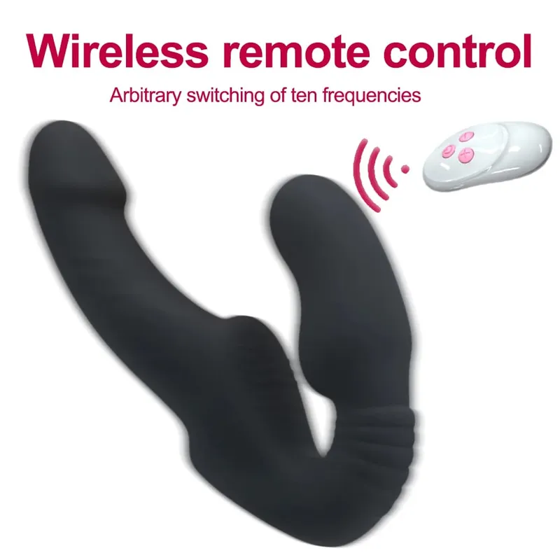 Vibromasseur gode sans bretelles avec télécommande pour femmes Couples lesbiens G Spot jouets sexuels avec stimulateur de Clitoris adulte — image 4