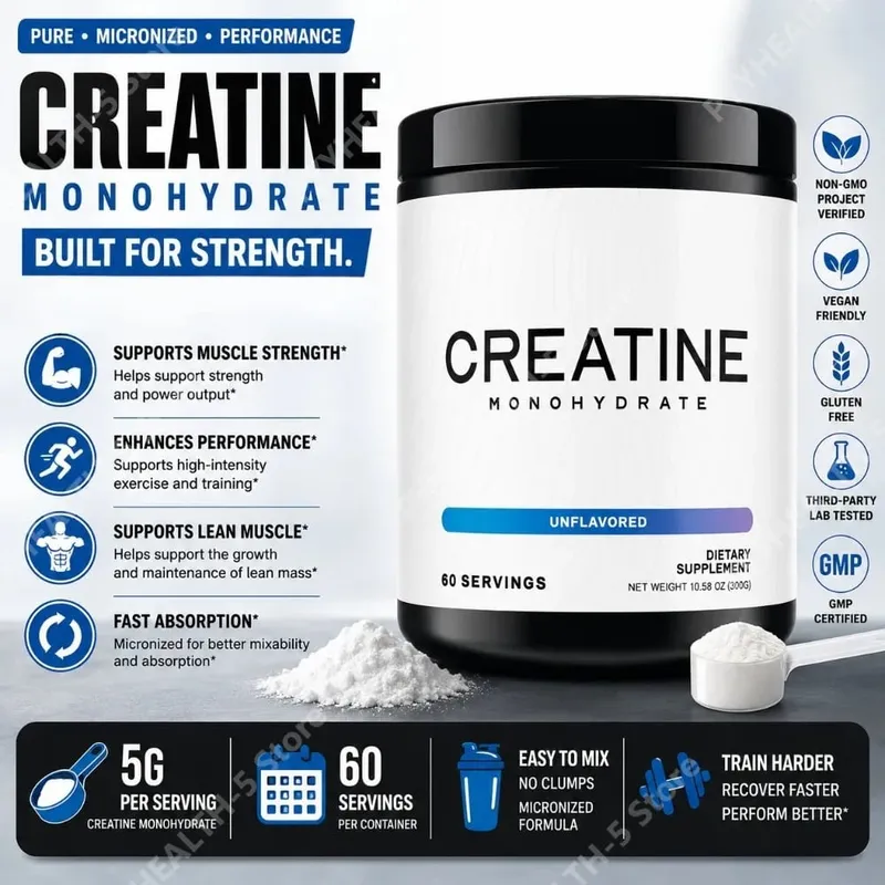 Creatina monoidrato in polvere 5000 mg 60 porzioni Senza aroma Integratore quotidiano per il supporto fitness Vegano senza glutine 300 g — image 2