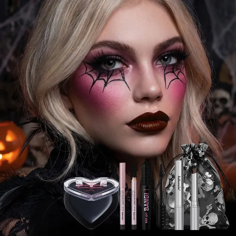Kit Mekap Halloween Gothic Warna Tepu Tinggi Tahan Lama Mudah Dimatikan Formula Selamat Maskara Krayon Bibir untuk Harian & Pesta — image 2