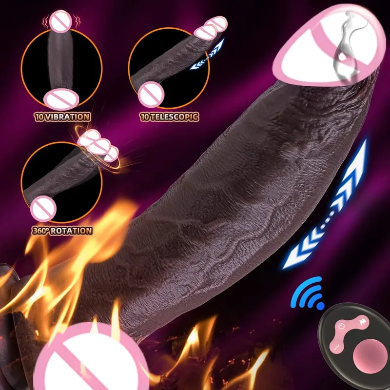 Vibrador realista telescópico homem pau empurrando vibratório pênis grande galo girando brinquedo sexual para mulher realista pênis vibrador — image 3
