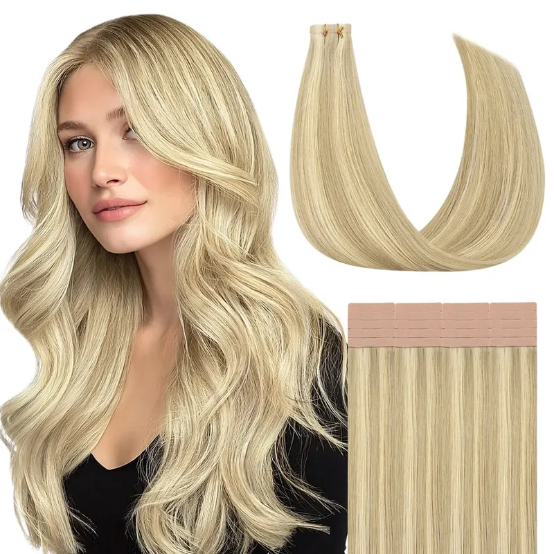 Sunmofavo Tape I Remy Human Hair Extensions Tyk Silkeagtig Lige Naturlig Brun Usynlig Tape 20 Stk Salon Grade Til Kvinder — image 9