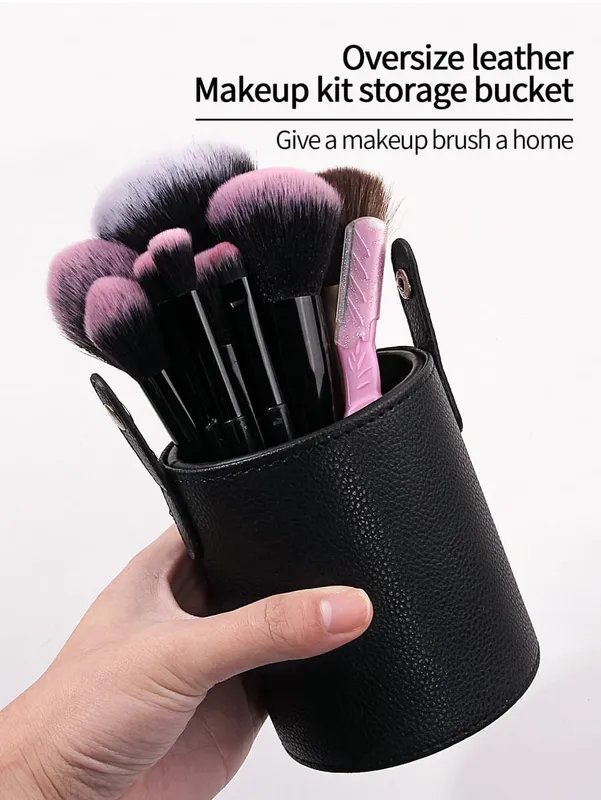 Držák štětců na make-up PU kůže Cestovní Prázdné kosmetické štětce Kbelík na tužky Štětce na make-up taška Organizér Nástroje na make-up — image 3