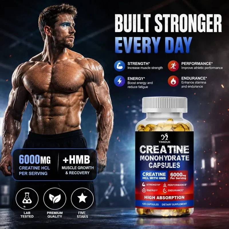 Creatine Monohydrate 6000mg Kapslar med Creatine HCL & HMB Boost Lean Muscle Förbättra träningsuthållighet Lättare muskeltrötthet — image 5