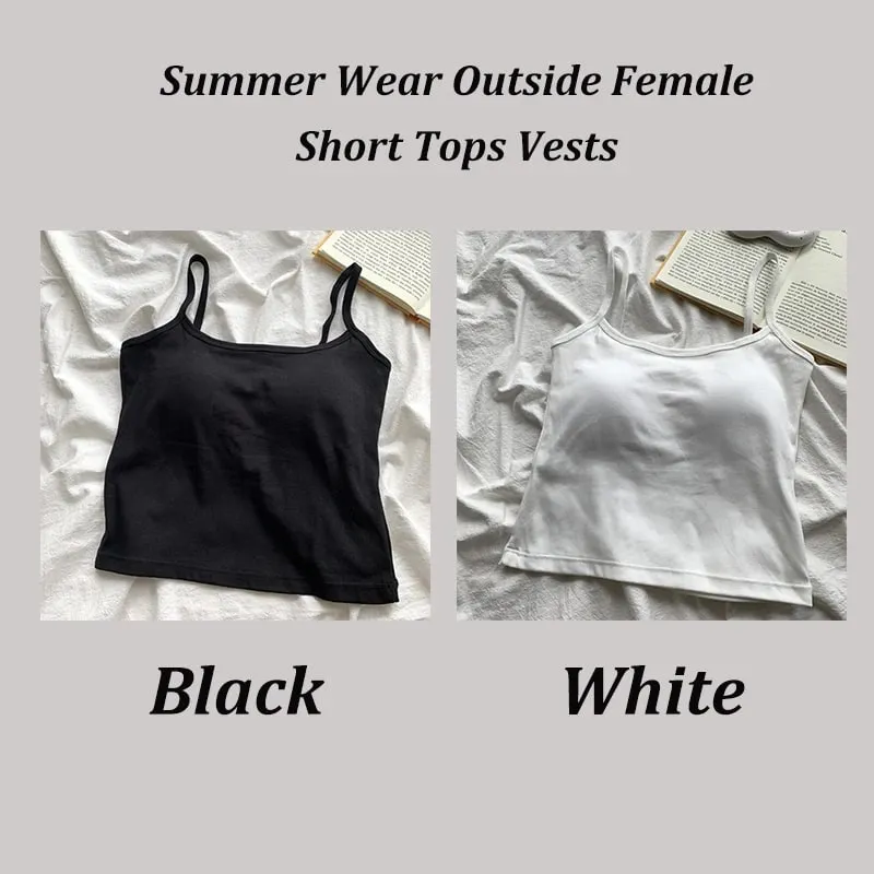 2 ชิ้น/เซ็ตผู้หญิง Basic Cotton Camisole มาดามสีทึบสปาเก็ตตี้สายรัดแขนกุด Slim เสื้อ Breathable เสื้อแขนกุดสั้น — image 10