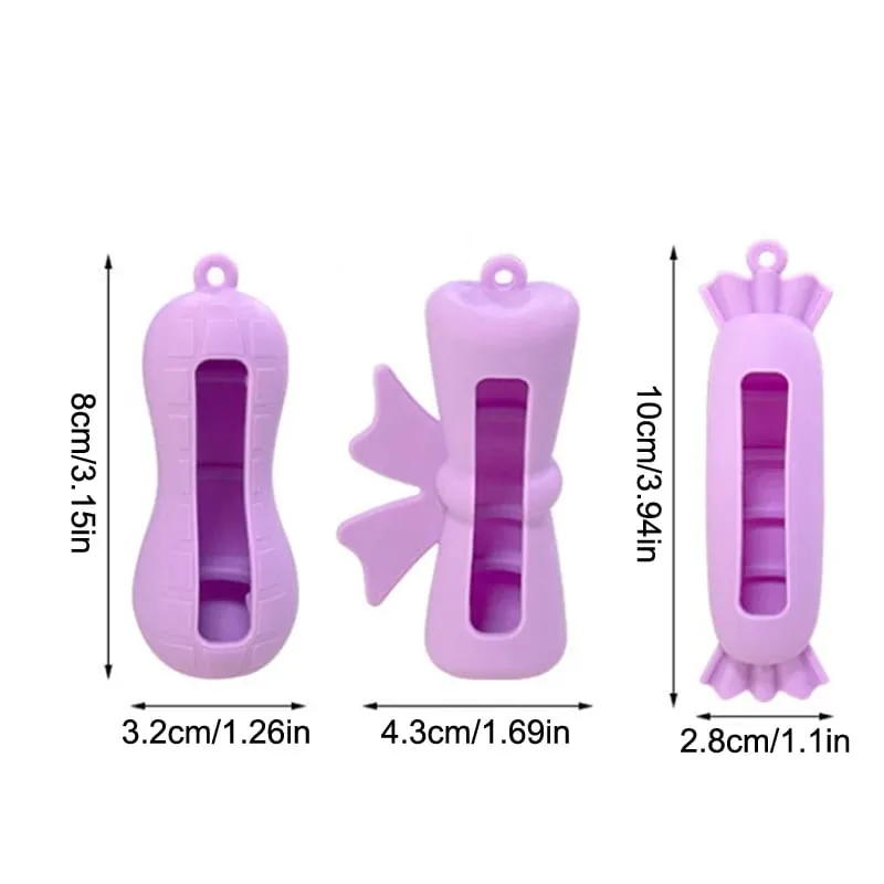 Bow Candy Peanut Shape Silikon Penutup Gincu Rantai Kunci Beg Simpanan Gincu Warna Pepejal Pemegang Balsem Bibir Ringan — image 4