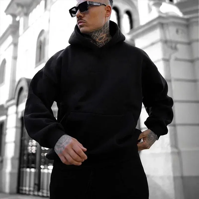 2025 Fall/winter New Arrival Men's Hoodie High Quality Solid Color Hooded Sweatshirt Male Home Outdoor Casual Fashion Pullover — image 2