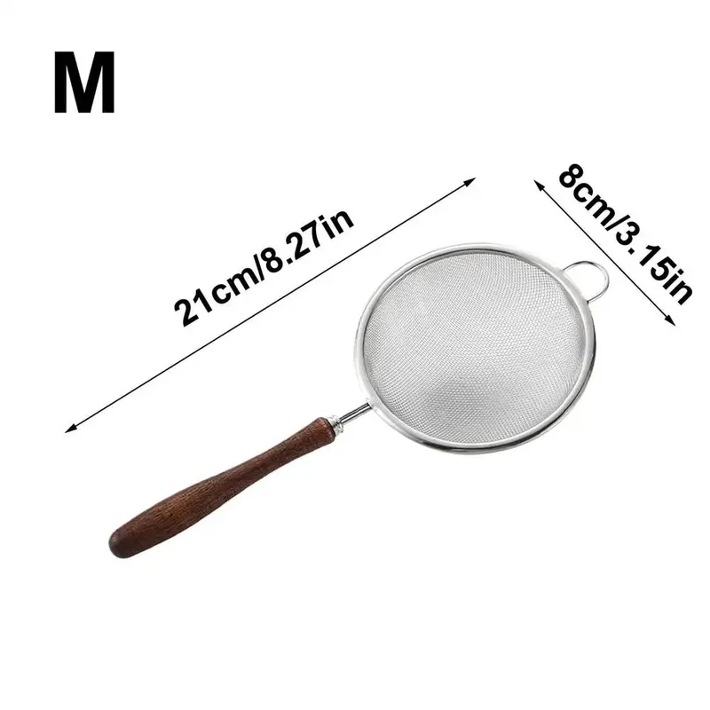 1 cucchiaio per filtro a rete in acciaio inossidabile con manico in legno, cucchiaio per filtro per farina, cucina domestica, filtro per alimenti fritti, strumento per la cottura dell'olio — image 11